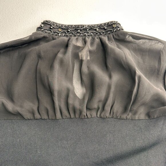 Kenar Beaded Collar Neck Black Short Sleeve Top S Elegant Style Smocked Stretch - Picture 9 of 9